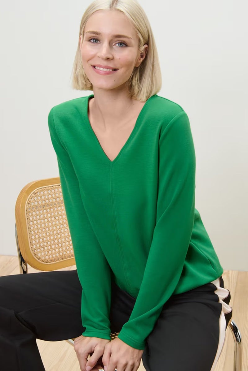 Tchibo Women V-Neck Long Sleeve Plain Blouse, Green - Image 1